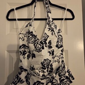 White House Black Market Black and White Floral Halter Top